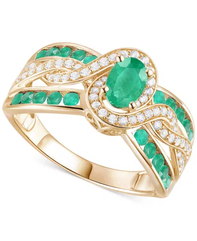 Macy's Emerald (3/8 Ct. T.w.) & Diamond (1/4 Ct. T.w.) Multirow Swirl Ring In 14k Gold (also In Ruby & Sapp In Emerald