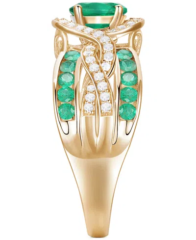Macy's Emerald (3/8 Ct. T.w.) & Diamond (1/4 Ct. T.w.) Multirow Swirl Ring In 14k Gold (also In Ruby & Sapp In Emerald