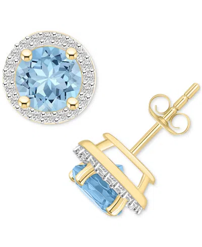 Macy's Lab-created Ruby (2 Ct. T.w.) & Lab-created White Sapphire (1/5 Ct. T.w.) Halo Stud Earrings In 10k In Aquamarine,gold