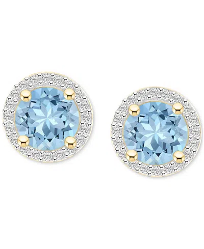 Macy's Lab-created Ruby (2 Ct. T.w.) & Lab-created White Sapphire (1/5 Ct. T.w.) Halo Stud Earrings In 10k In Aquamarine,gold