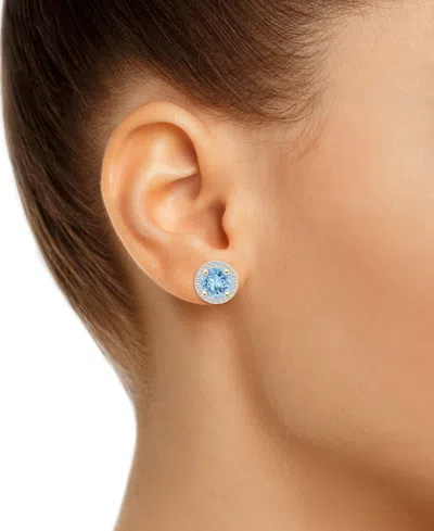Macy's Lab-created Ruby (2 Ct. T.w.) & Lab-created White Sapphire (1/5 Ct. T.w.) Halo Stud Earrings In 10k In Aquamarine,gold