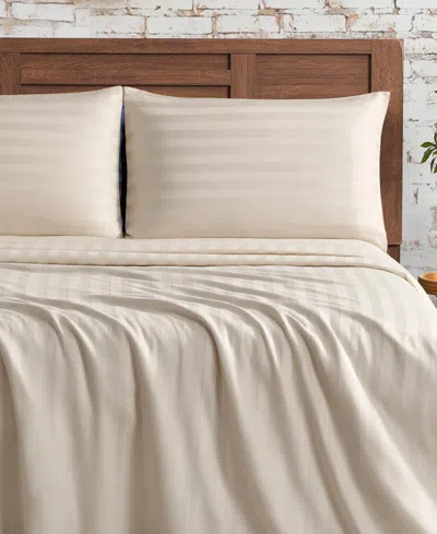 French Connection Damask Stripe 300-thread Count Cotton Sateen 3-pc. Sheet Set, Twin In Beige