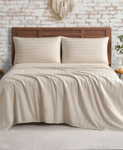 French Connection Damask Stripe 300-thread Count Cotton Sateen 3-pc. Sheet Set, Twin In Beige