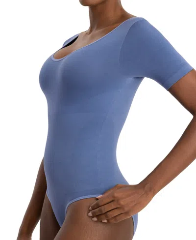 Shapermint Essentials Women's Short Sleeve Bodysuit 95006 In Blue