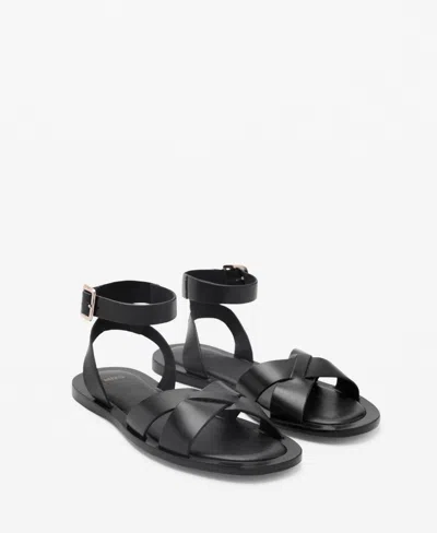 Mango Leather Cross Over Strap Detail Sandals In Black