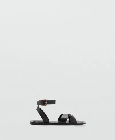 Mango Leather Cross Over Strap Detail Sandals In Black