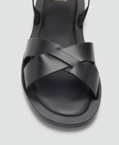 Mango Leather Cross Over Strap Detail Sandals In Black