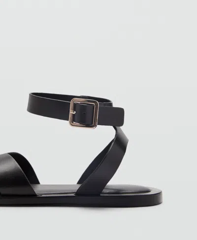 Mango Leather Cross Over Strap Detail Sandals In Black