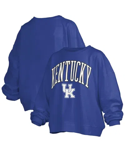 Pressbox Women'sâ Royal Kentucky Wildcats Janise Arch Over Logo Waist Length Oversized Pullover Sweatshirt In Royal