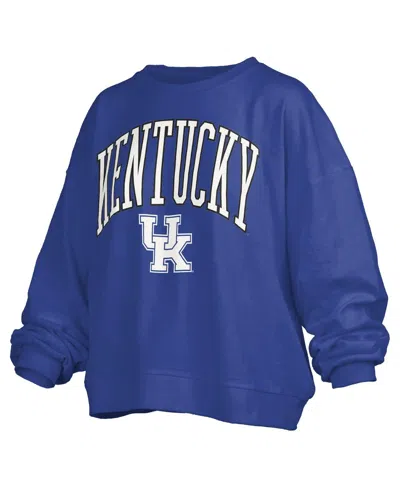 Pressbox Women'sâ Royal Kentucky Wildcats Janise Arch Over Logo Waist Length Oversized Pullover Sweatshirt In Royal