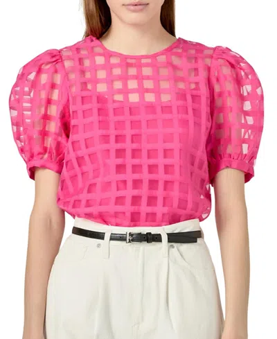 English Factory Windowpane Sheer Top In Fuchsia
