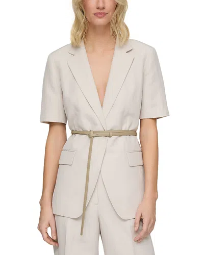 Lafayette 148 Silk Linen Belted Short Sleeve Fitted Jacket In Pearl