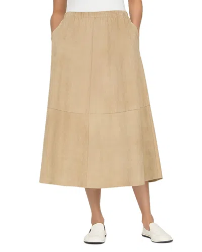 Lafayette 148 Suede Leather Flared Midi Skirt In Clay