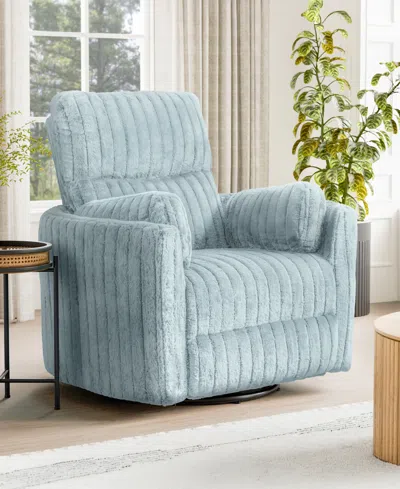 Furniture Of America 41" Jorvien Modern Chenille Power Swivel Glider Recliner With Pillows In Sky Blue