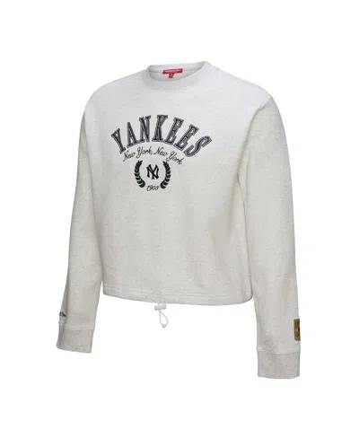 Mitchell & Ness Women's Heather Gray New York Yankees Cropped Toggle Pullover Sweatshirt In Heather Gray