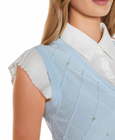 Belldini Women's Two-fer Pullover Sweater In Blue