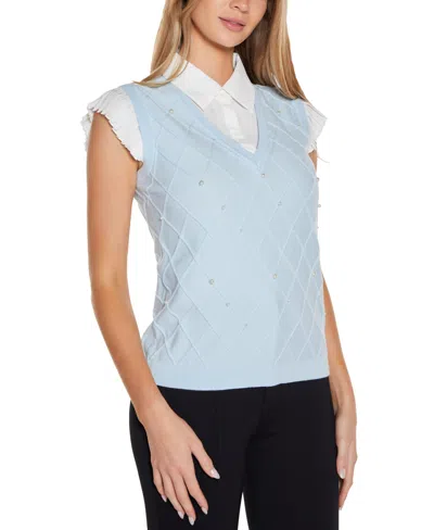 Belldini Women's Two-fer Pullover Sweater In Blue