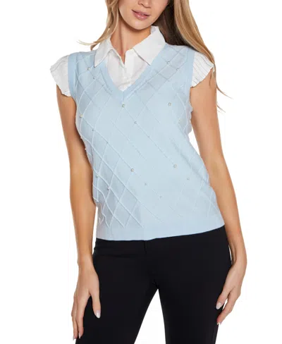 Belldini Women's Two-fer Pullover Sweater In Blue