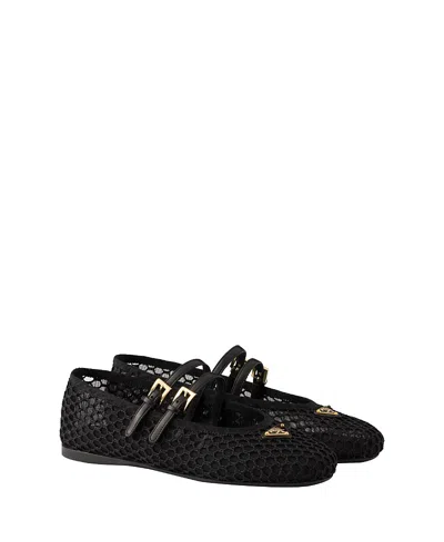 Prada Mesh Ballerina Shoes In Black