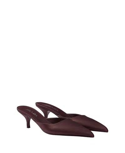Prada 55mm Satin Mules In Burgundy