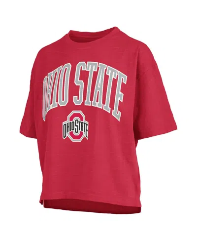 Pressbox Women'sâ Scarlet Ohio State Buckeyes Nelson Arch Over Logo Waist Length Oversized Slub T-shirt In Red