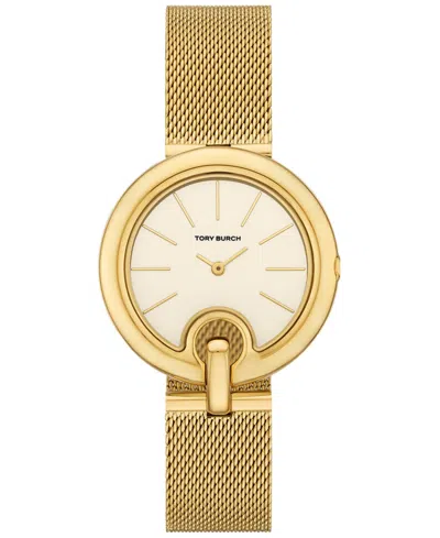 Tory Burch Women's The Pierced Gold-tone Stainless Steel Mesh Bracelet Watch 36mm In Ivory/gold
