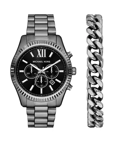Michael Kors Lexington Chronograph Gift Set, 44mm In Blue/gunmetal
