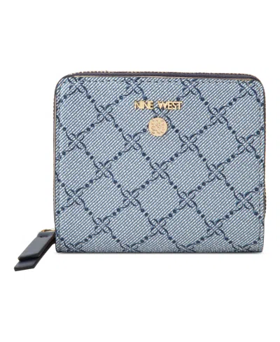 Nine West Caireann Small Zip Around Wallet In Chambray Logo Navy