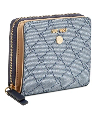 Nine West Caireann Small Zip Around Wallet In Chambray Logo Navy