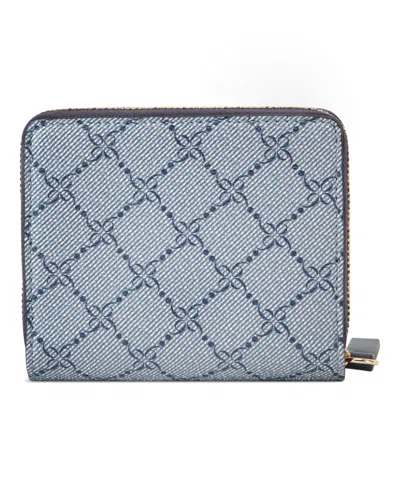 Nine West Caireann Small Zip Around Wallet In Chambray Logo Navy