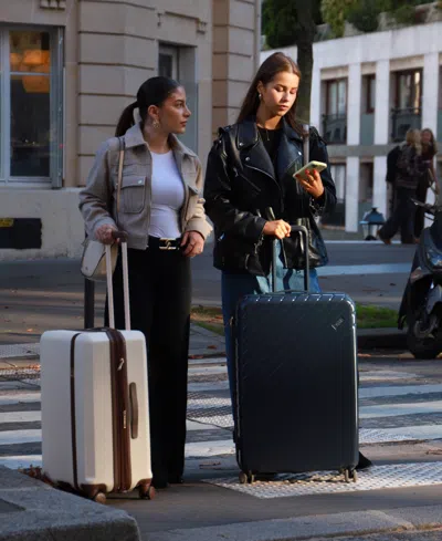Elle Louvre 2-piece Expandable Retro Spinner Luggage Set In Navy