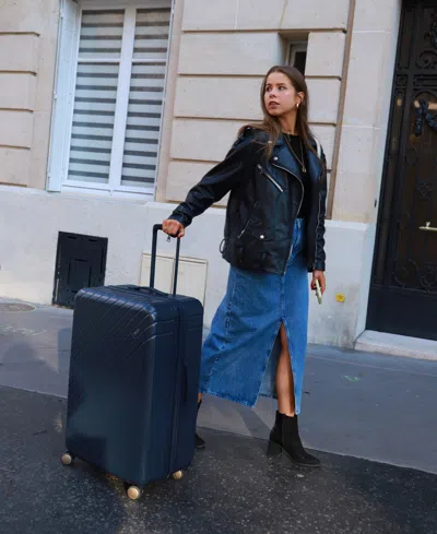 Elle Louvre 2-piece Expandable Retro Spinner Luggage Set In Navy