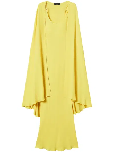 Twinset Robe Longue « Ischia » Cape En Crêpe Georgette In Yellow