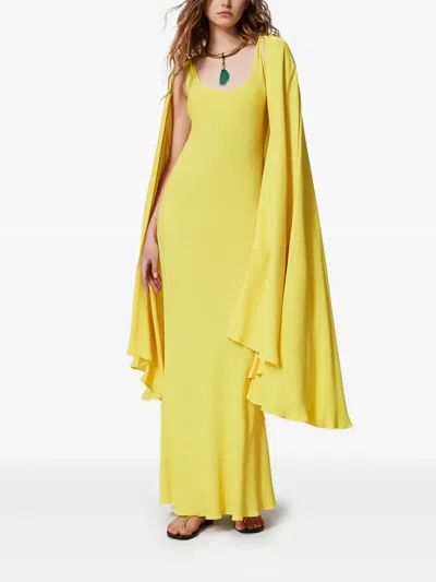 Twinset Robe Longue « Ischia » Cape En Crêpe Georgette In Yellow