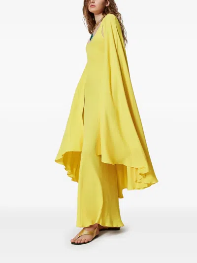 Twinset Robe Longue « Ischia » Cape En Crêpe Georgette In Yellow