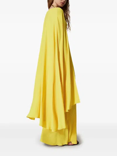 Twinset Robe Longue « Ischia » Cape En Crêpe Georgette In Yellow