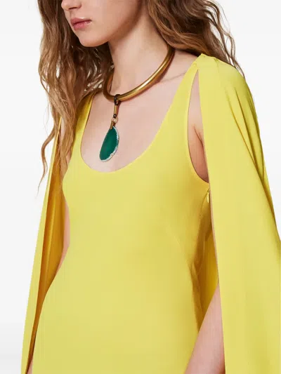 Twinset Robe Longue « Ischia » Cape En Crêpe Georgette In Yellow