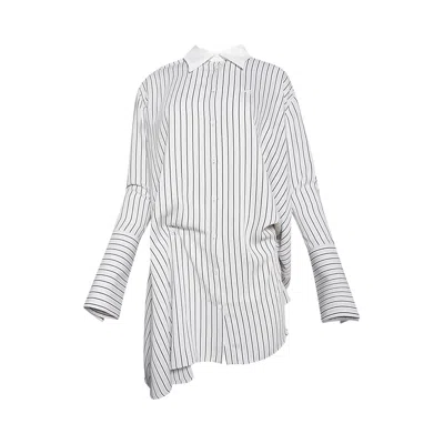 Pre-owned Courrèges Twist Striped Shirting Bodysuit 'mist' In White