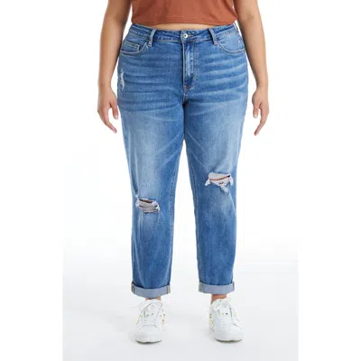 Bayeas High Rise Distressed Relaxed Boyfriend Jeans In Midnight Thunder