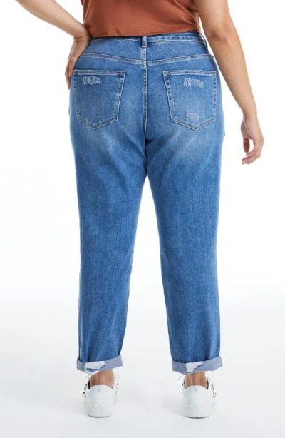 Bayeas High Rise Distressed Relaxed Boyfriend Jeans In Midnight Thunder