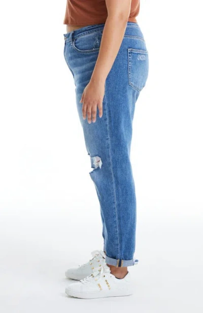 Bayeas High Rise Distressed Relaxed Boyfriend Jeans In Midnight Thunder