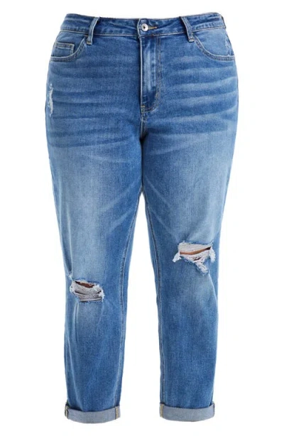 Bayeas High Rise Distressed Relaxed Boyfriend Jeans In Midnight Thunder