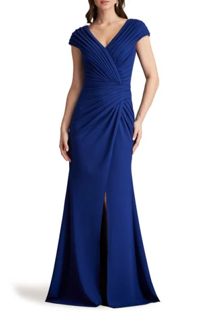 Tadashi Shoji Bos24636l Long Formal Pleated Evening Dress In Blue