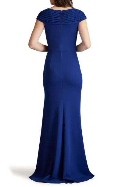 Tadashi Shoji Bos24636l Long Formal Pleated Evening Dress In Blue
