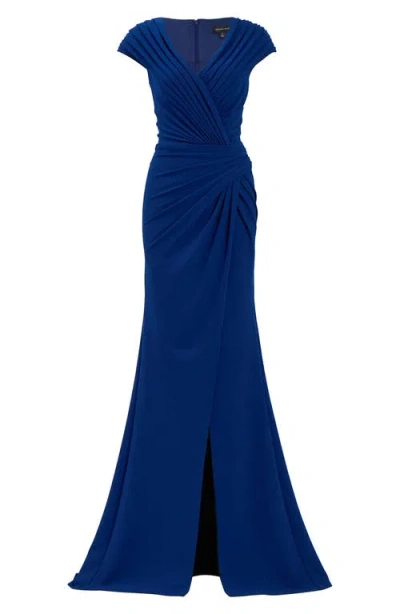 Tadashi Shoji Bos24636l Long Formal Pleated Evening Dress In Blue