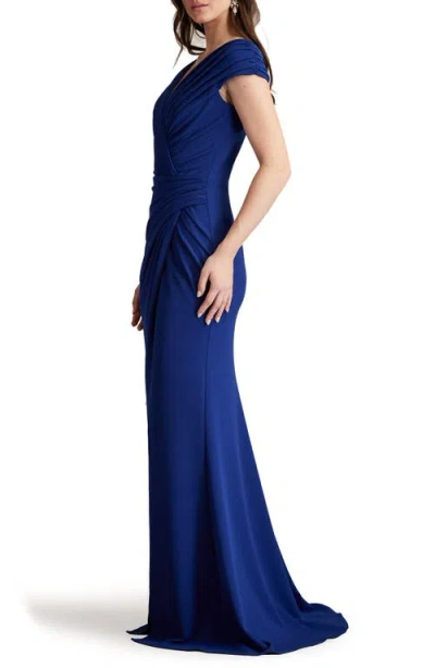 Tadashi Shoji Bos24636l Long Formal Pleated Evening Dress In Blue