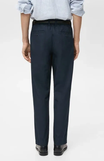 Mango Drawstring Straight Leg Poplin Pants In Blue