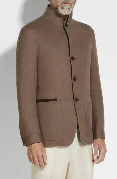 Zegna Beige Linen And Wool Il Conte Jacket In Medium Brown Solid