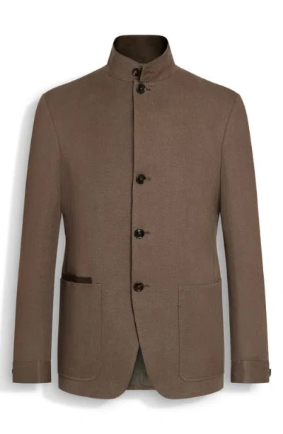 Zegna Beige Linen And Wool Il Conte Jacket In Medium Brown Solid