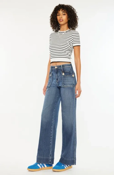 Kancan Luka High Rise Wide Leg Jeans In Dark Wash